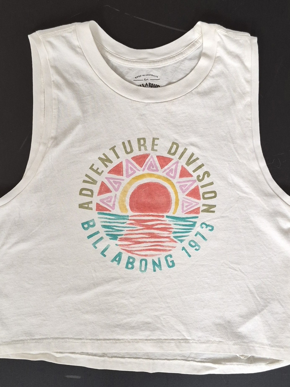 Billabong Women White Tank Top with Sunset Graphic